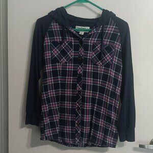 Plaid button down with hood